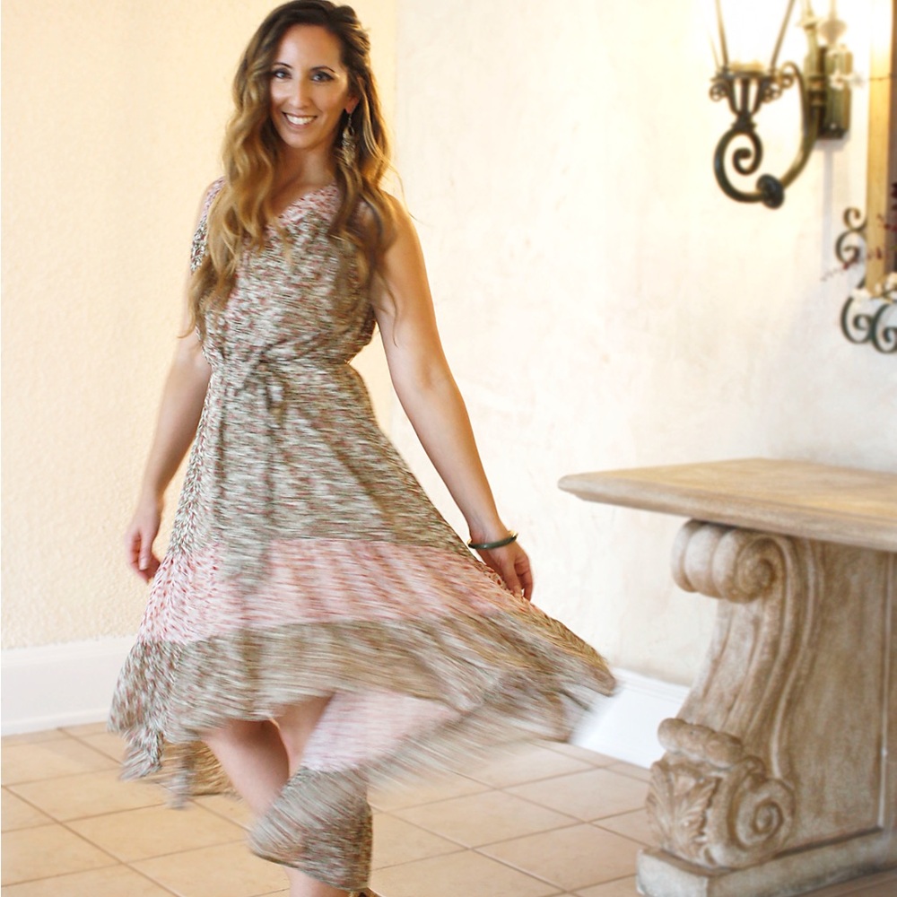 Elegant Pink and Brown Women's Dress